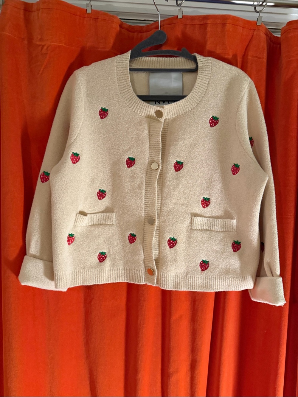 Anthropology NVLT Cream Cardigan with Red Strawberry Embroidery NWOT - Picture 4 of 8